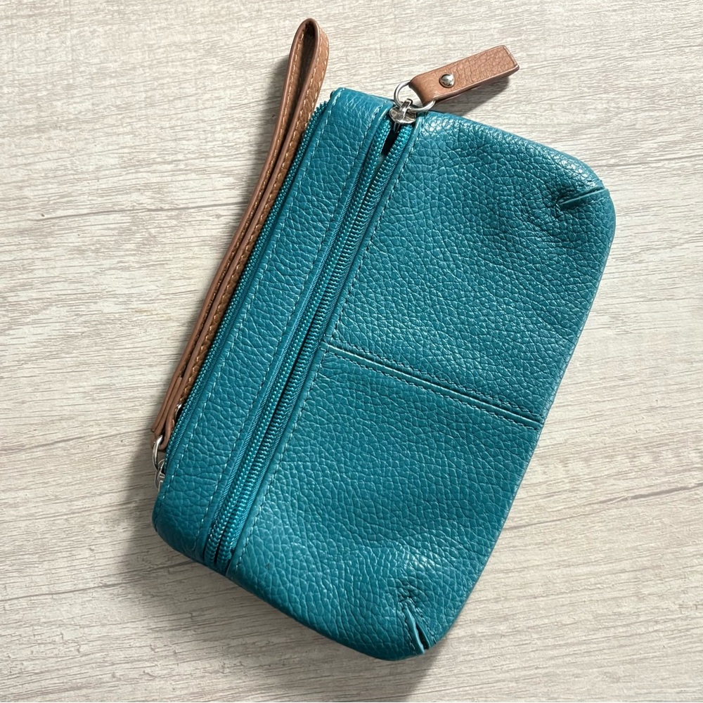 Teal Leather Wristlet